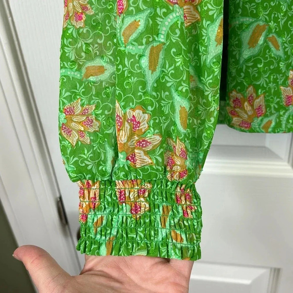 Joie bright green floral blouse sz sm - Picture 4 of 7